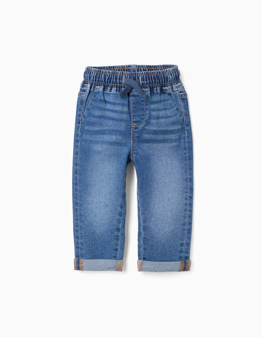 Slim jeans with drawstring for baby boys, blue