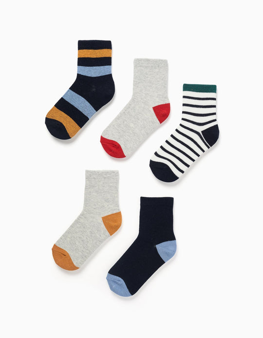 Pack of 5 socks with contrasting details for boys, multicolour