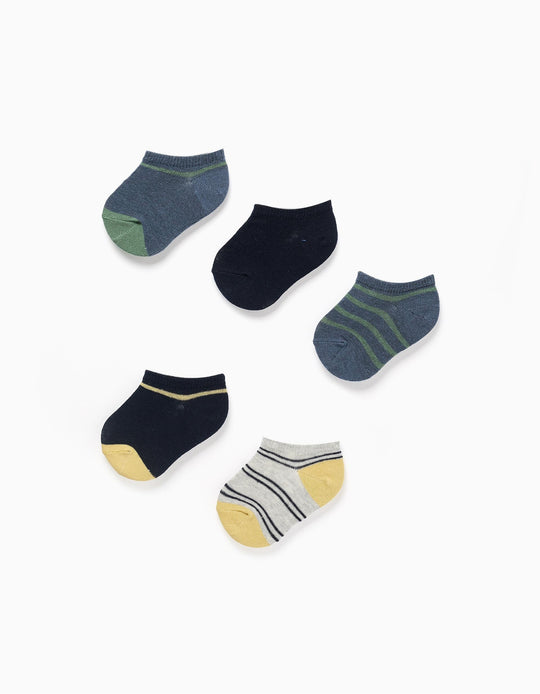 Pack of 5 ankle socks with contrasting details for baby boys, multicolour