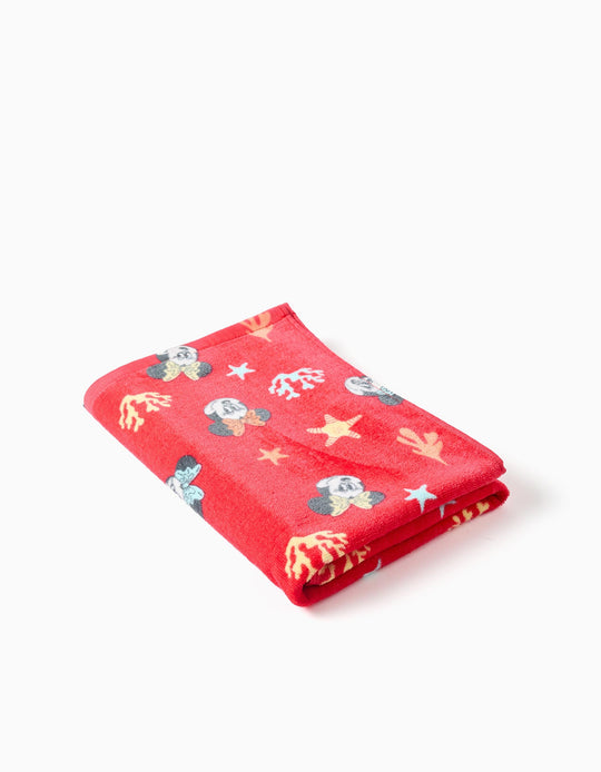 Cotton Beach Towel With Minnie Motif For Babies And Girls, Coral