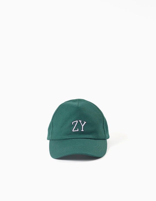 Cotton cap with ZY embroidery for baby and boys, dark green