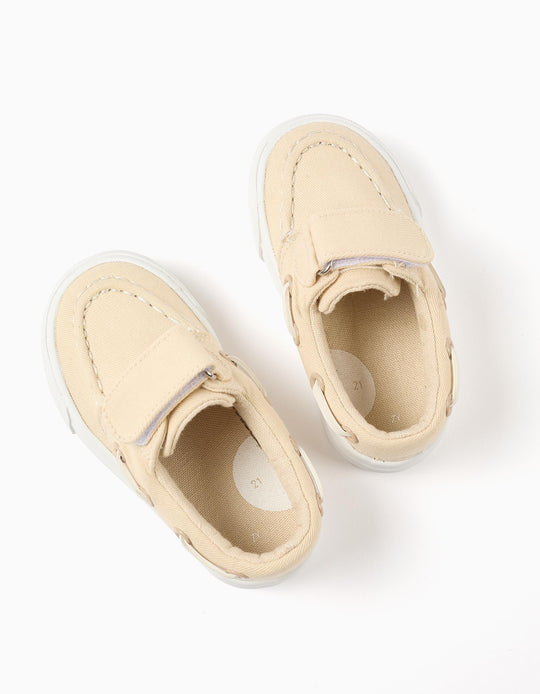 Boat shoes in canvas with touch-fastener for baby boys  light beige