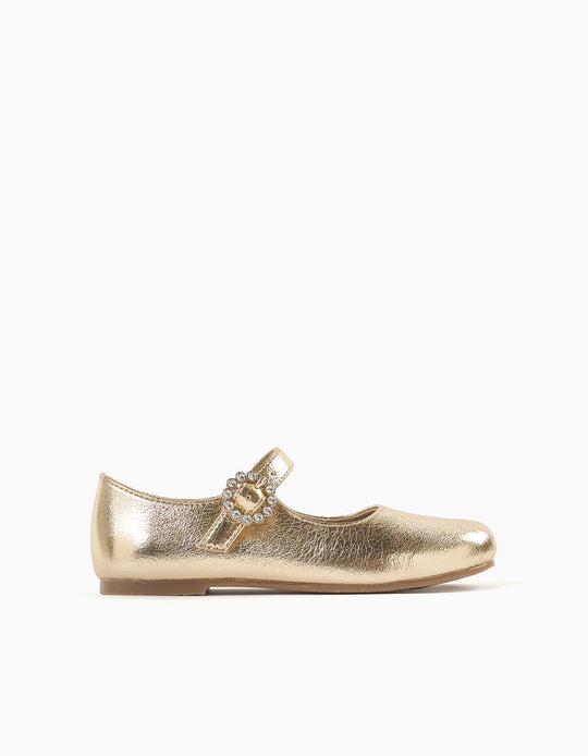 Ballerinas with stoned buckle for girls  golden