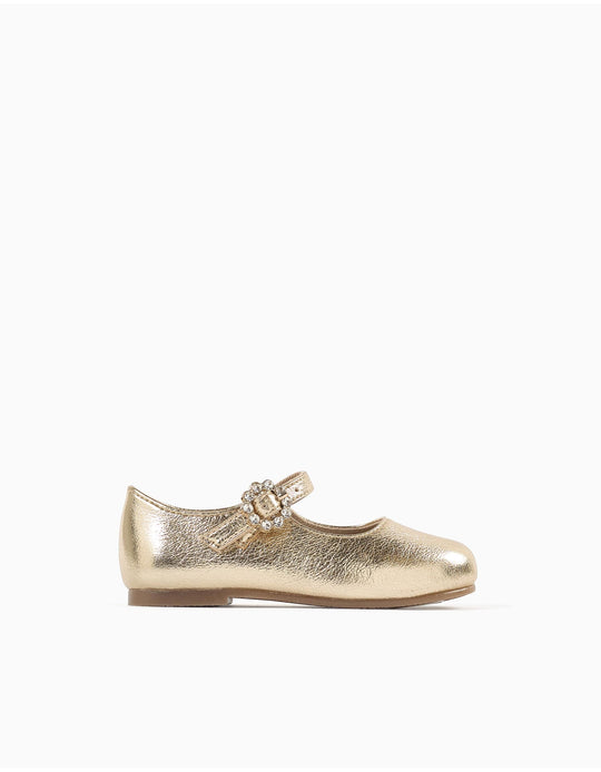 Ballerinas with stoned buckle for baby girls  golden