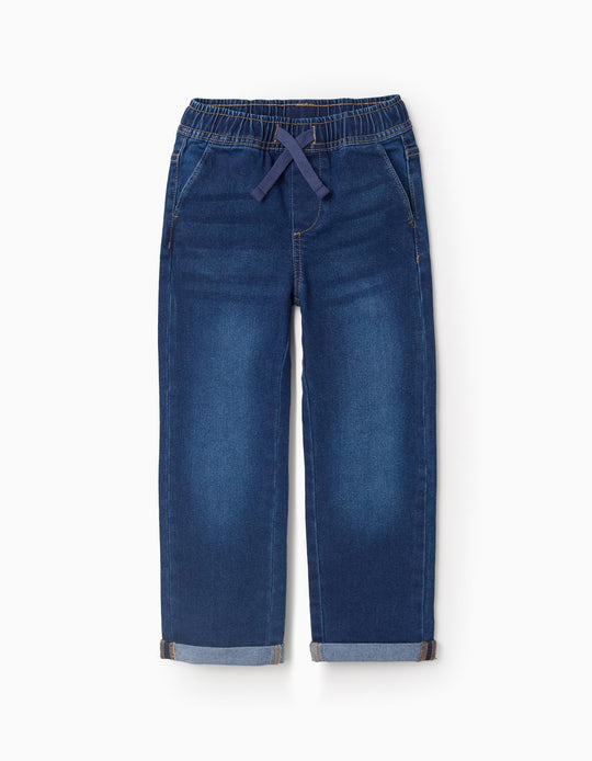 Slim fit jeans with drawstring for boys, dark blue