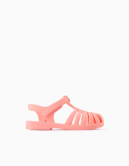 Rubber Jelly Sandals With Touch-Fastener For Baby Girls, Light Coral