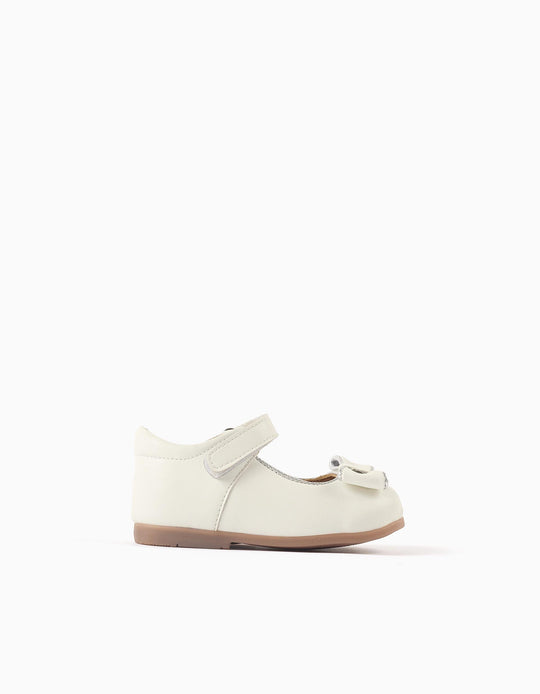 Leather ballerinas with decorative bow for baby girls  white
