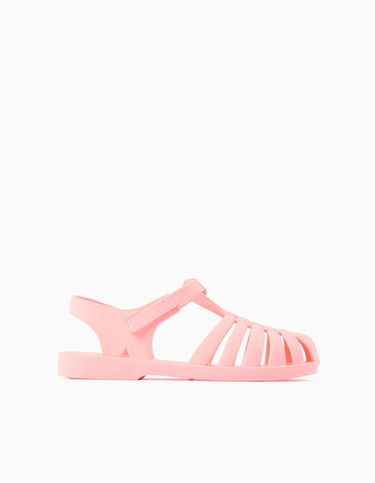 Rubber Jelly Sandals With Touch-Fastener For Girls, Light Pink