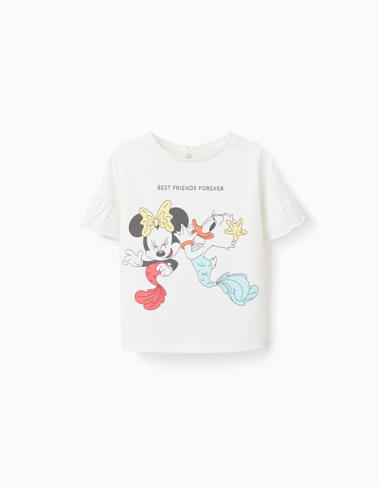 Cotton T-Shirt With Minnie And Daisy Print For Baby Girls, White