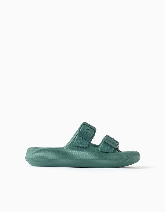 Rubber Footbed Sandals With Double Buckle For Boys, Dark Green