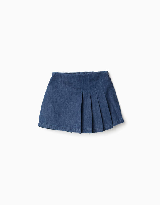 Denim Skort With Front Pleats For Girls Dark Blue