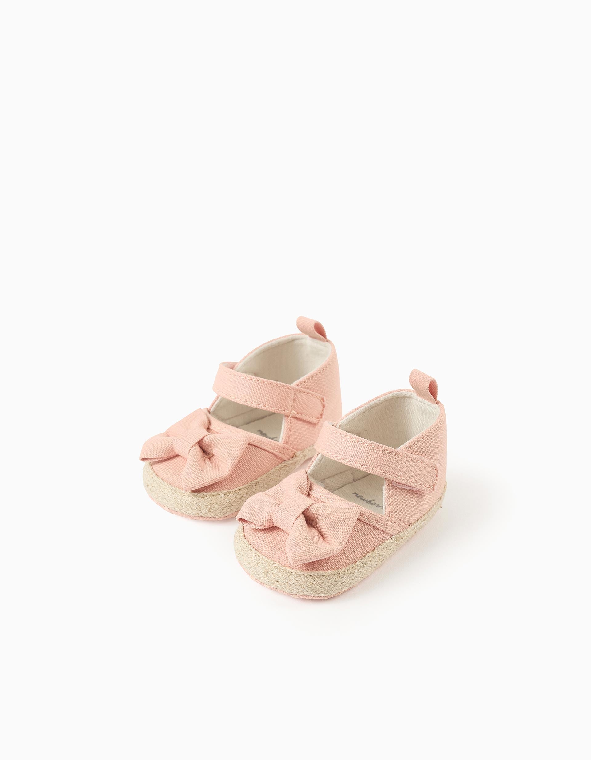 Ballerina shoes in canvas with bow for newborn girls  light pink