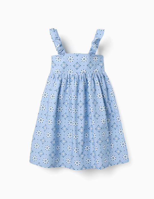 SleevelePoplin DreWith Floral Pattern For Girls Light Blue