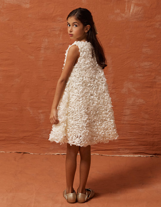 A-line sleeveless dress with flowers for girls  white