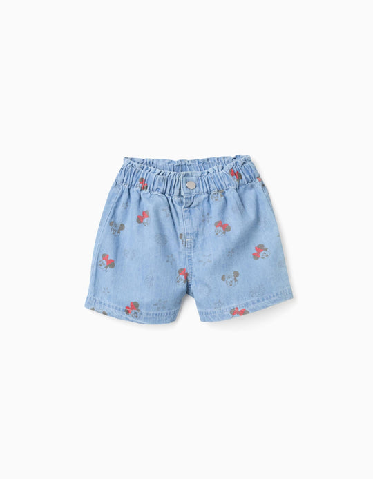 Denim Shorts With Minnie And Elasticated Waist For Baby Girls, Light Blue