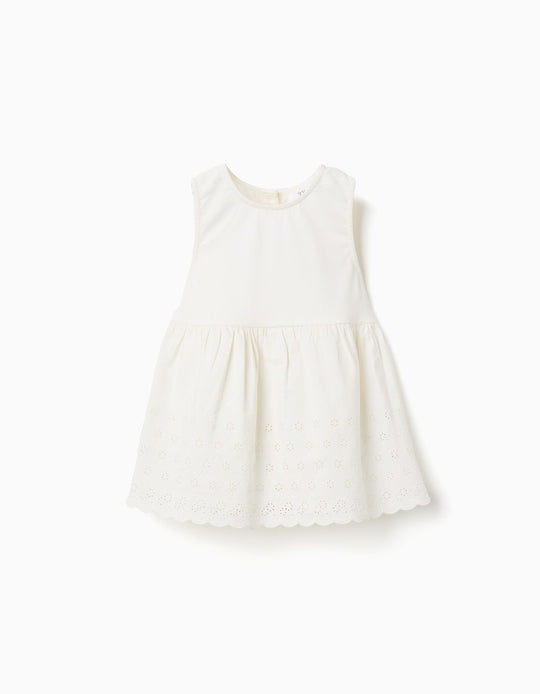 SleeveleCotton Blouse With Broderie Anglaise For Girls Light Beige