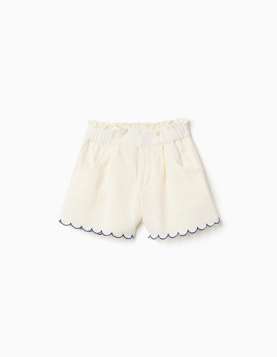 Shorts In Cotton And Linen With Paperbag Waist For Girls Light Beige