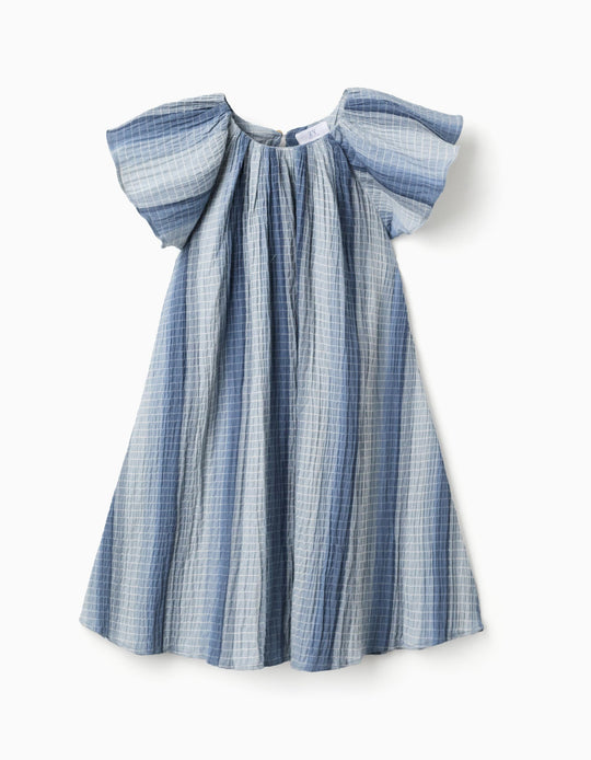 A Line Cotton DreWith Butterfly Sleeves For Girls Blue
