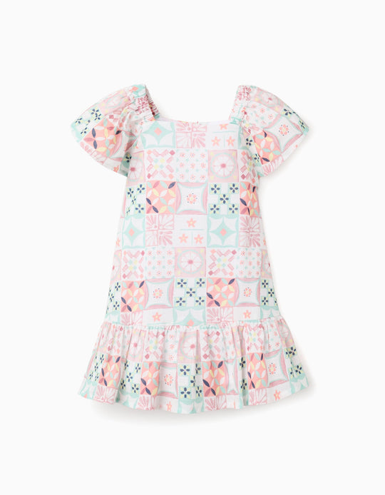 Cotton DreWith A Tile Pattern For Baby Girls Multicolour