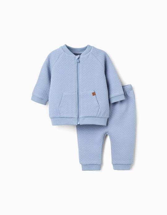 Quilted set of jacket + trousers for newborn boys, blue