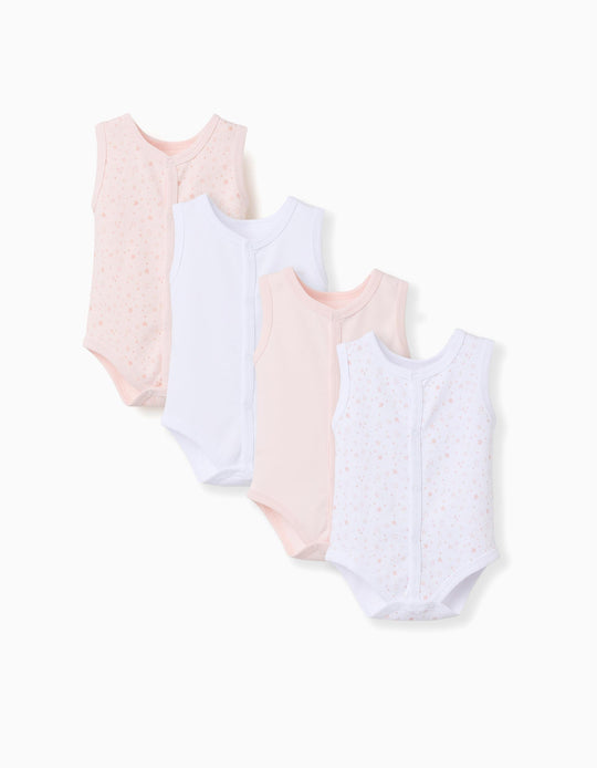 4 Cotton SleeveleBodysuits For Newborn And Baby Girls White Pink