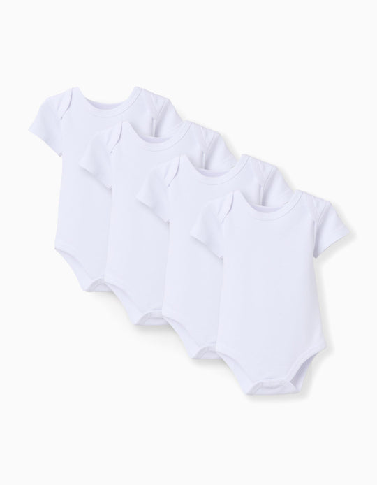 Pack Of 4 Plain Short Sleeve Bodysuits For Newborns And Babies White