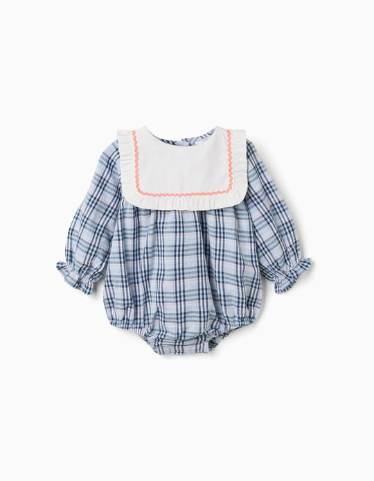 Cotton jumpsuit with checked pattern B&S for newborn girls, blue