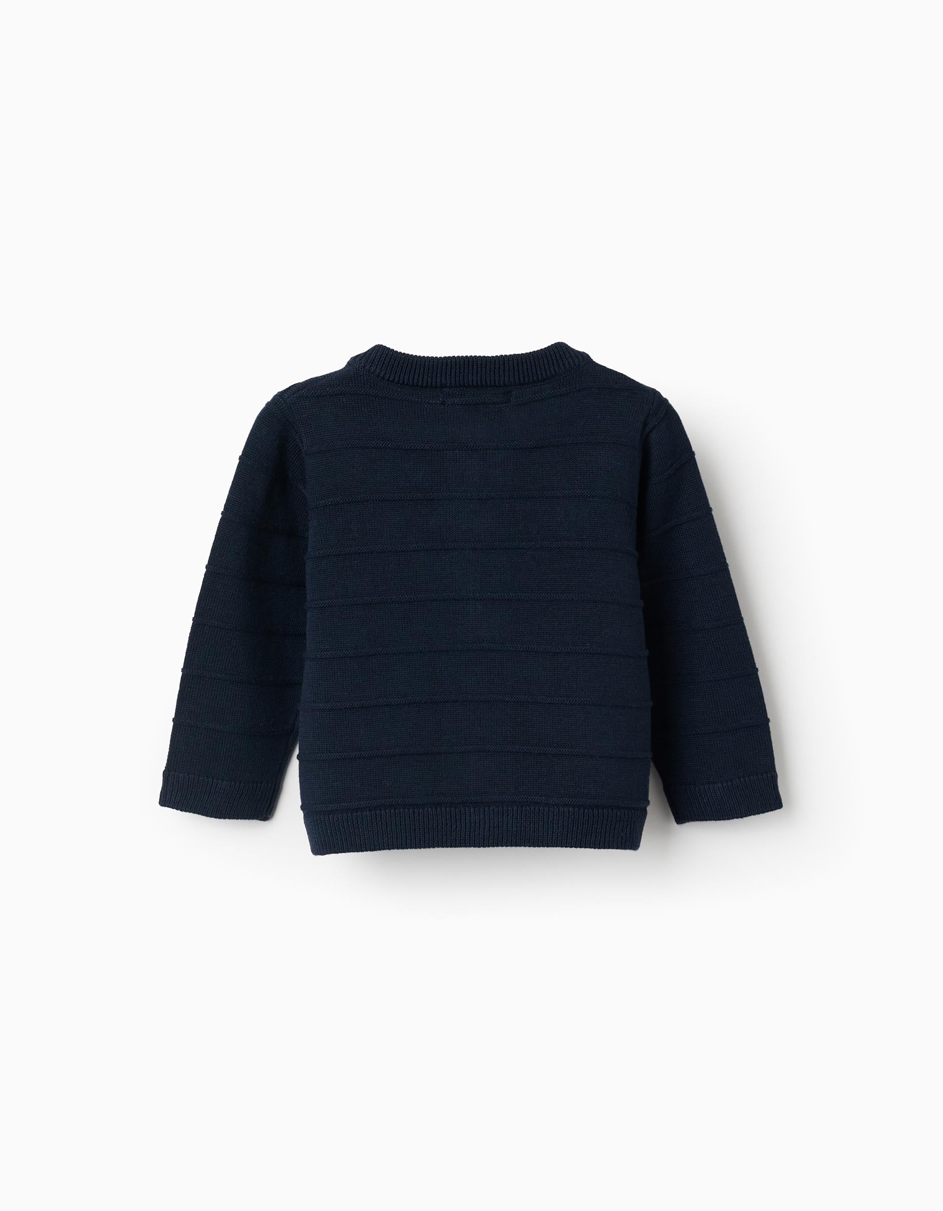 Knitted jacket with embossed lines for newborn boys  dark blue