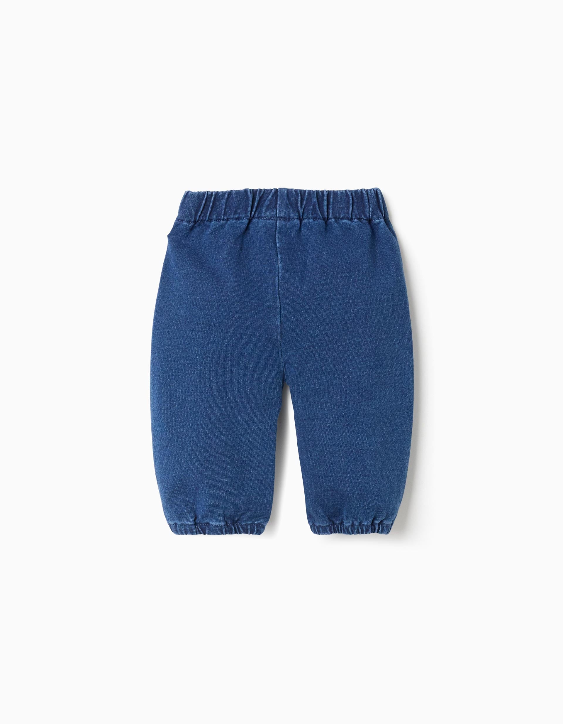 Cotton denim trousers with decorative buttons for newborns  blue