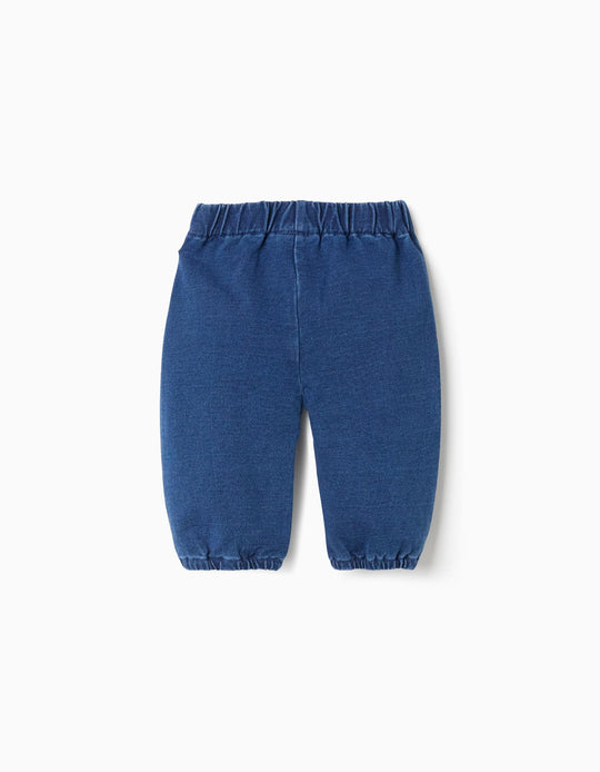 Cotton denim trousers with decorative buttons for newborns  blue