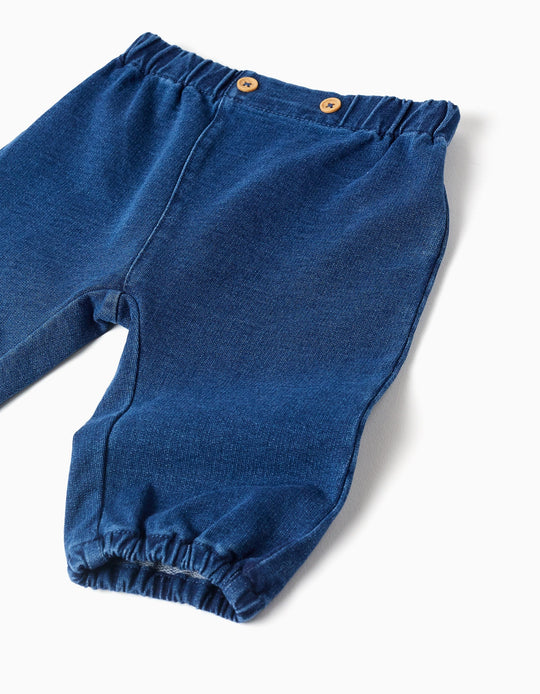 Cotton denim trousers with decorative buttons for newborns  blue