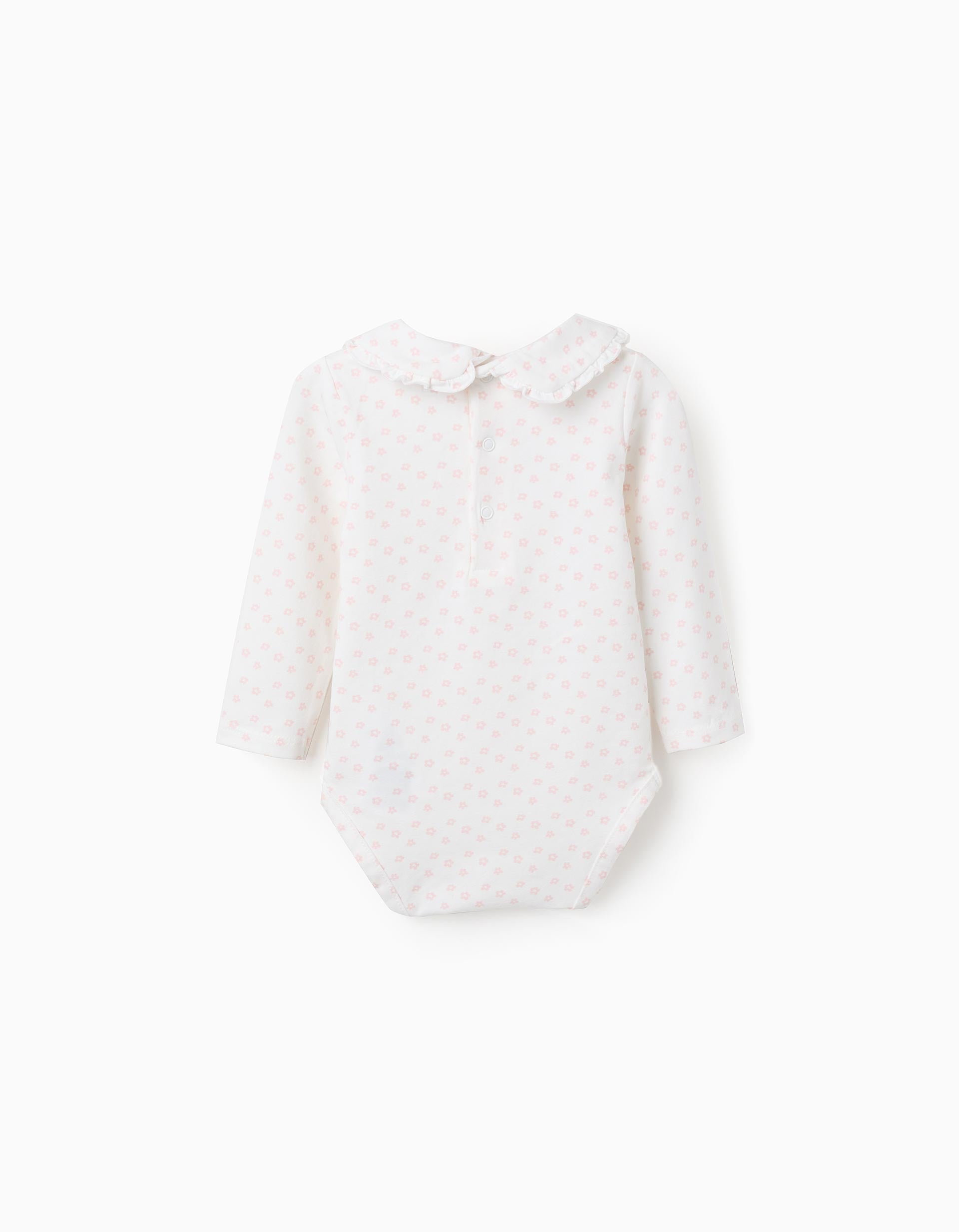 Long sleeve bodysuit with floral motif for newborn girls  white/pink
