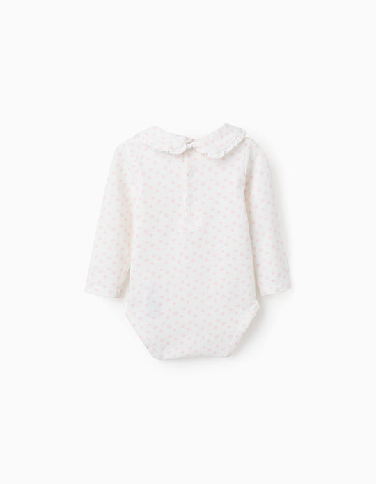 Long sleeve bodysuit with floral motif for newborn girls  white/pink