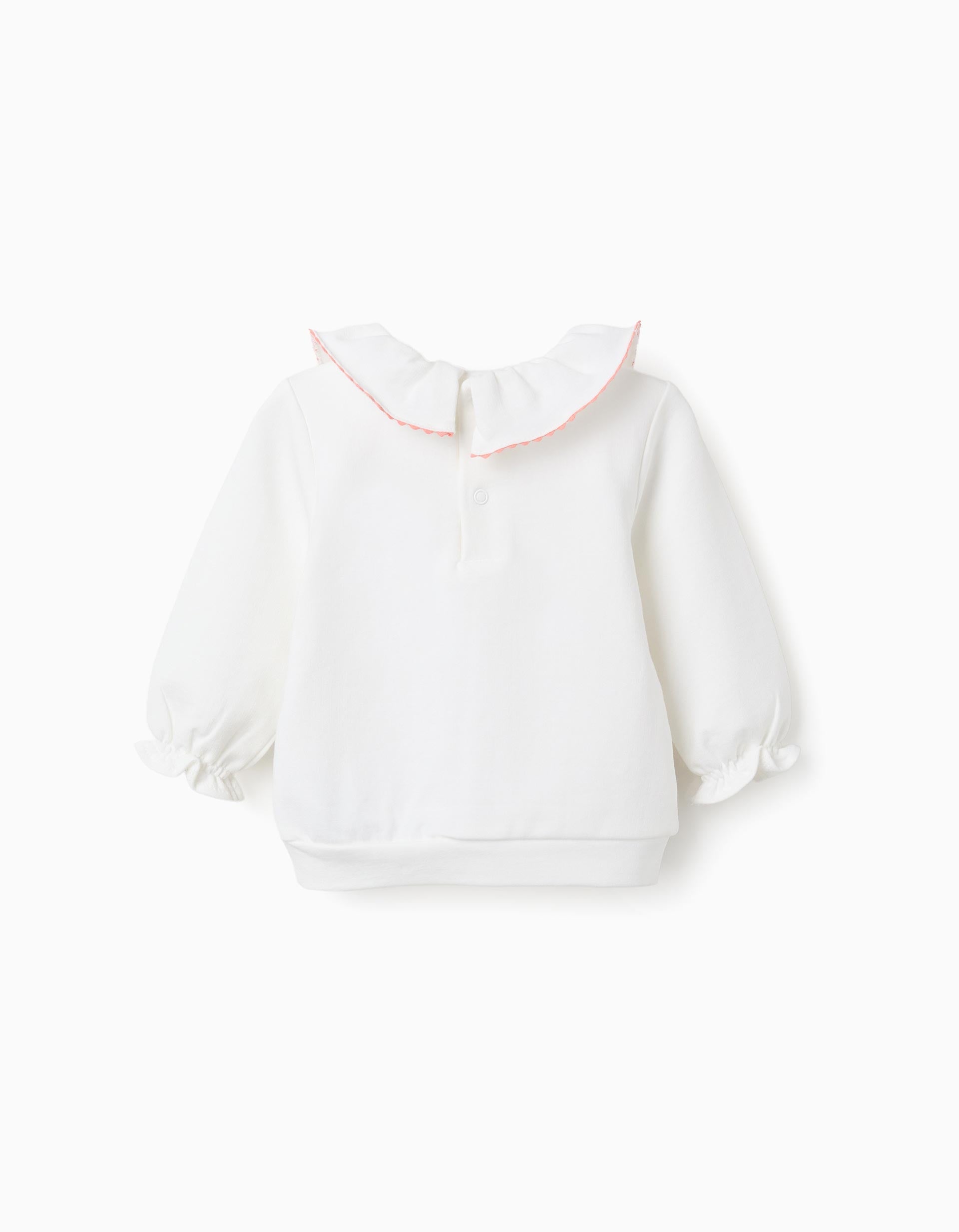 Cotton sweatshirt with embossed flowers for newborn girls  white