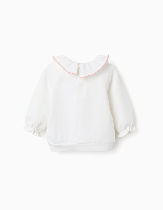 Cotton sweatshirt with embossed flowers for newborn girls  white