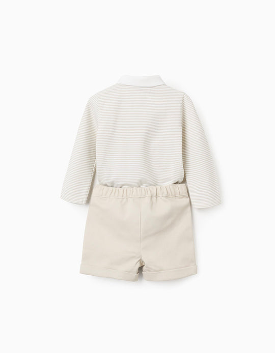 Striped bodysuit + twill shorts for newborn boys  white/beige