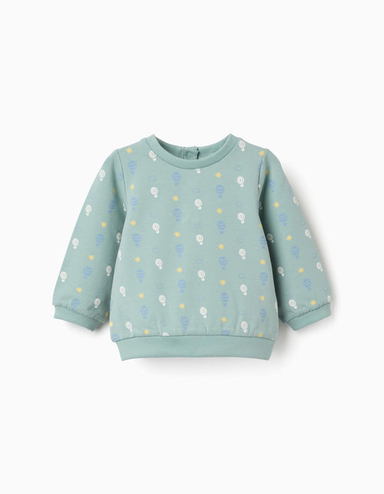 Cotton sweatshirt with motif for newborn boys  light green