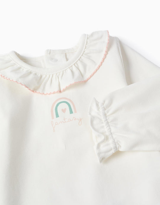 Long sleeve bodysuit with rainbow print for newborn girls  white