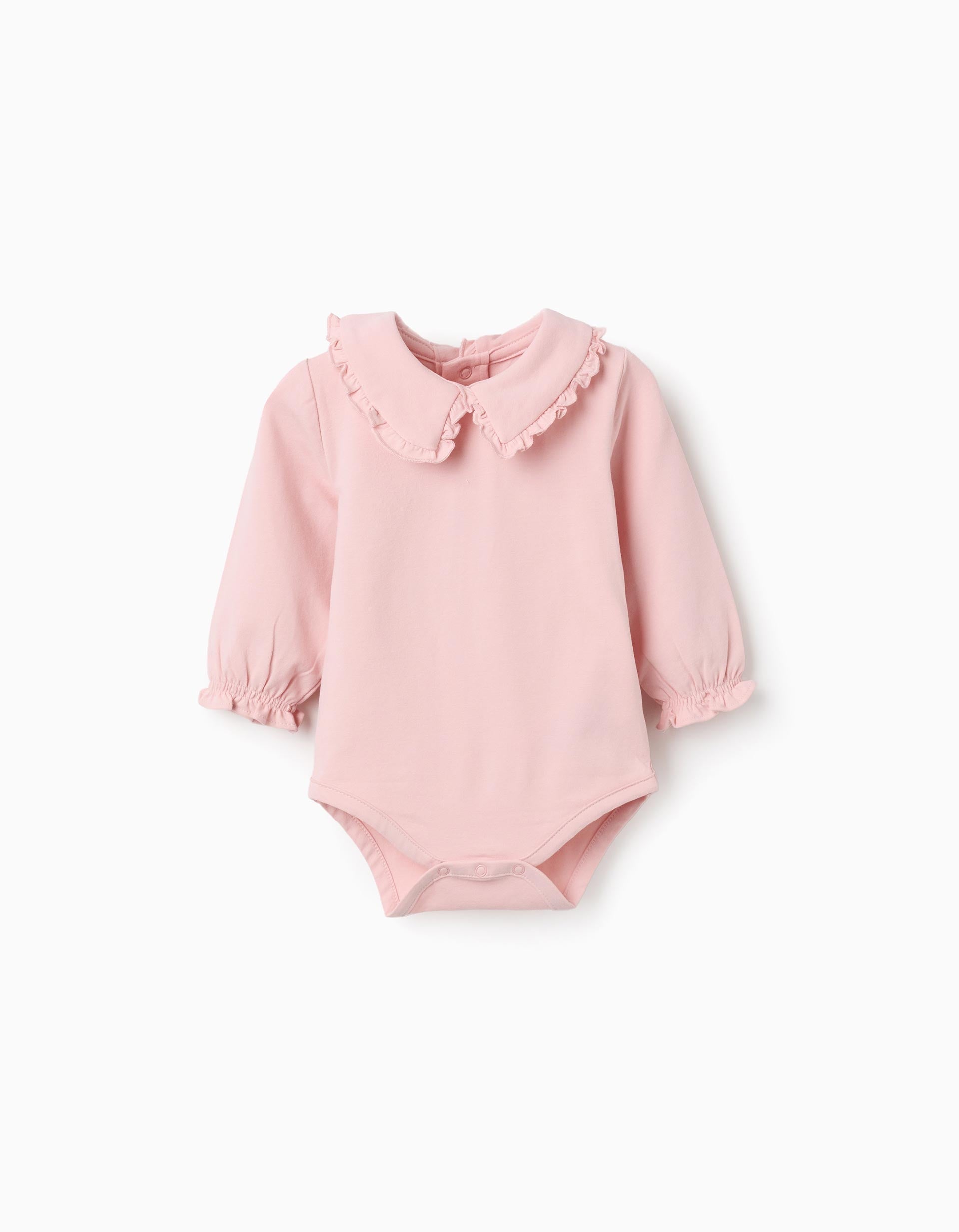 Long sleeve bodysuit with ruffled collar for newborn girls  pink