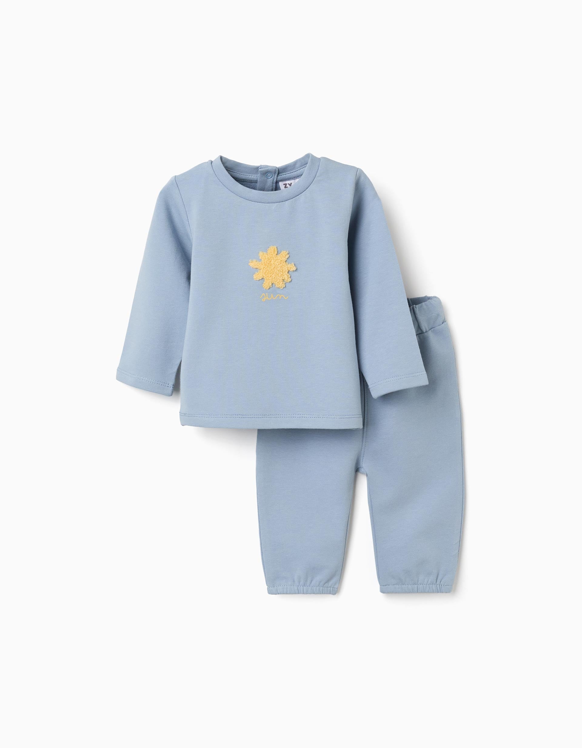 Sweatshirt with embroidered sun + trousers for newborn boys  blue