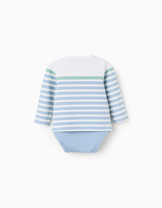 Long sleeve bodysuit with stripes for newborn boys  blue/white/green