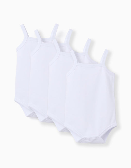 Pack Of 4 Plain Strappy Bodysuits For Newborns And Babies White
