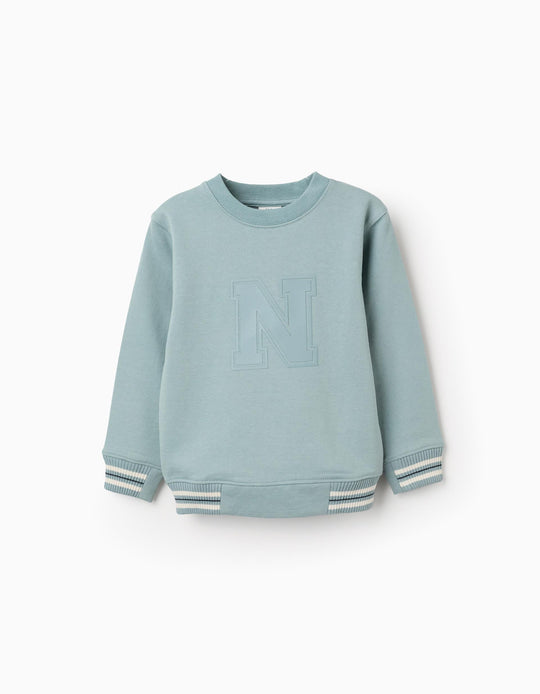 Cotton sweatshirt with embossed N for boys  light green