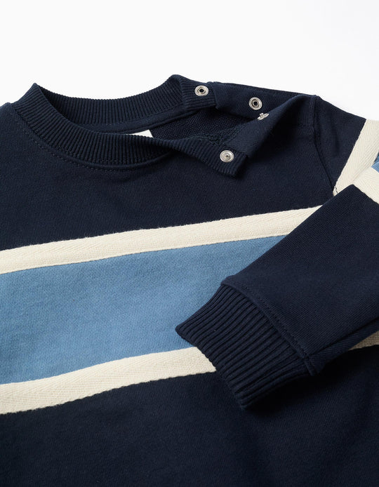 Cotton sweatshirt with colour block for baby boys  blue/white