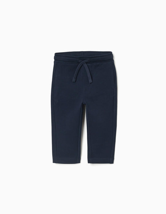 Cotton piqué slim trousers with drawstring for baby boys, dark blue