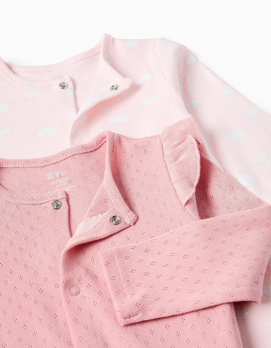 Pack of 2 cotton babygrows for newborn and baby girls  pink/white