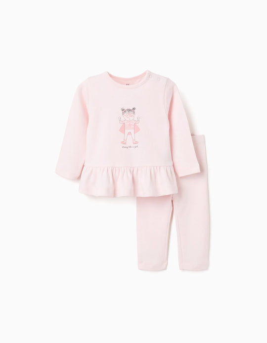 Long sleeve pyjamas with print for newborn and baby girls  light pink