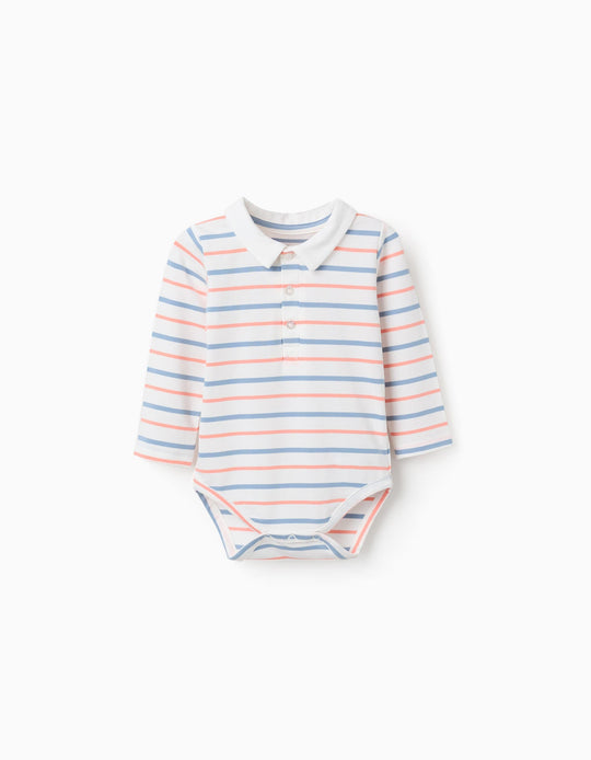 Long sleeve striped bodysuit for newborn boys  white/orange/blue