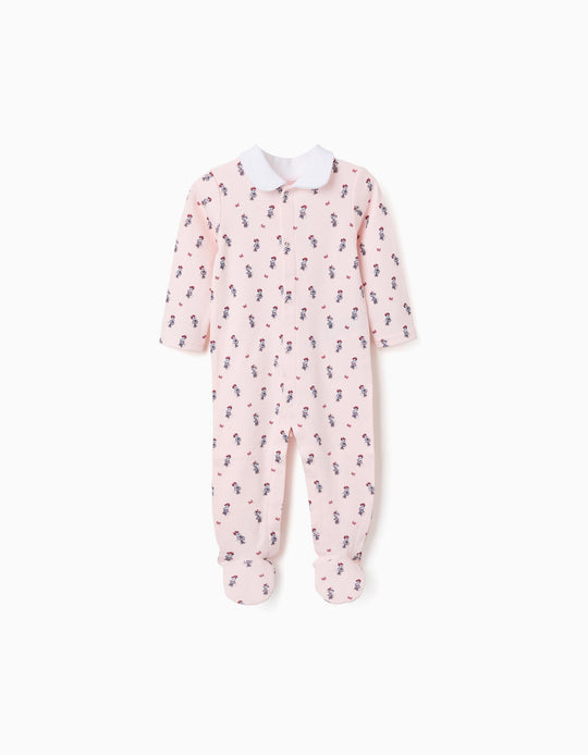 Cotton footless babygrow with Minnie for newborn and baby girls, pink