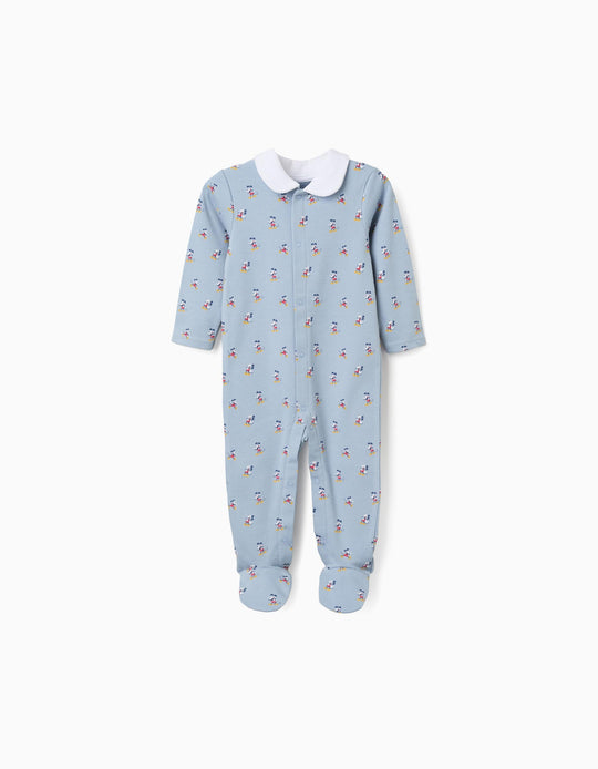 Cotton footless babygrow with Mickey for newborn and baby boys, blue